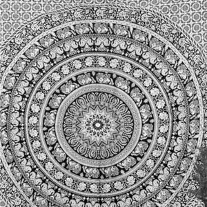 Black & White Tapestry-Elephant Mandala